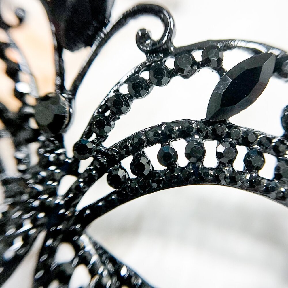 Butterfly Mask with Stick, Masquerade Ball Mask, Black Crystal Masquerade Mask - Picture 6 of 8